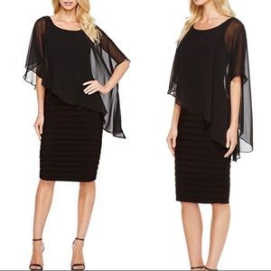 Adrianna Papell Chiffon Overlay Black Sheath Dress, Size: 8